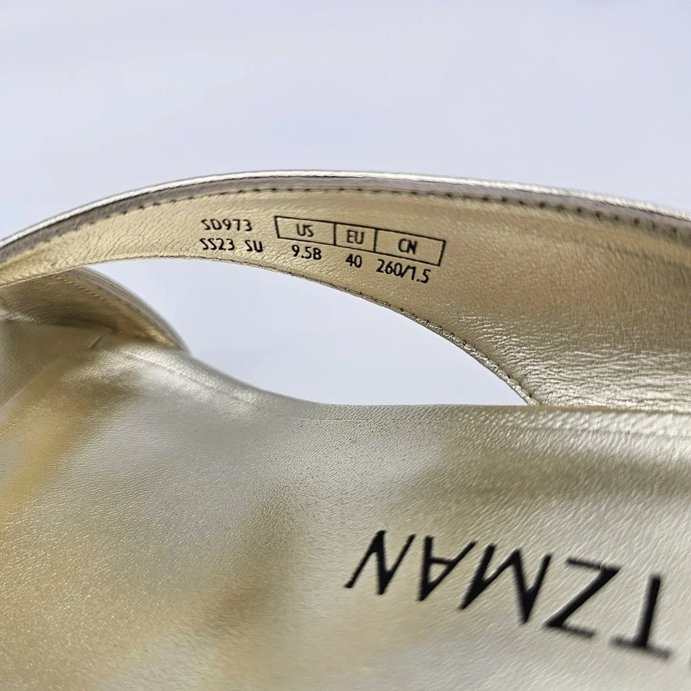 Stuart Weitzman Womens Miami 50 Wedge‎ Slide Metallic Platino Gold Sandals 9.5 B